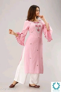 Women's Embroidered Cotton Kurti - L, Pink, Cotton